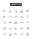 Vehicles line icons collection. Cars, Automobiles, Transportation, Modes, Conveyance, Ride-hailing, Ride-sharing vector