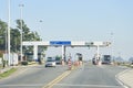 Vehicles passing through the Junin toll booth, in Argentina