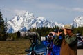 Vehicles and photographers near Pilgrim Creek in Grand Teton National Park waiting Royalty Free Stock Photo