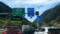 Vehicles in a queue in front of Gotthard motorway tunnel