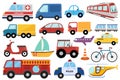 Transport collection in cartoon style. Set with doodle cars for kids and baby design