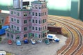 Vehicles and Small buildings at display at the Great Train Show Royalty Free Stock Photo