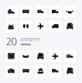 20 Vehicles Solid Glyph icon Pack like combo shop on wheels less ice cream flying Royalty Free Stock Photo
