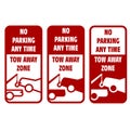 Vehicles tow away road sign - no car parking sign, breakdown truck or wrecker