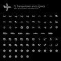Vehicles, transportation, and logistic web icon set for black background