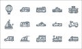 vehicles transports line icons. linear set. quality vector line set such as ambulance, food truck, car, train, subway, sailboat,