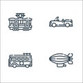 vehicles transports line icons. linear set. quality vector line set such as zeppelin, van, convertible