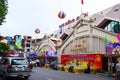 Vehicles traveling on a street beside Xuan market in Hanoi capital. Xuan market in mid autumn festival