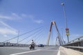 Vehicles travelling on Nhat Tan bridge over Hong Red river