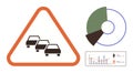 Traffic Warning Sign with Cars, Circular Graph, and Data Chart Concept for Analysis Royalty Free Stock Photo