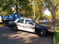 Police Car Blocking the Road, Protecting the Labor Day Street Fair, Rutherford, NJ, USA