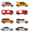 Vehicles of various emergency and rescue services car vector illustration