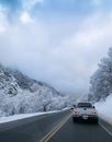 Vehicular traffic on the road leading to Alta/Snobird Royalty Free Stock Photo