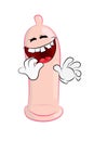 Laughing cartoon illustration of condom