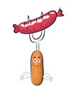 In love cartoon illustration of fork with a sausage