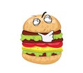 Curious internet meme illustration of triple burger