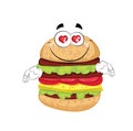 In love cartoon illustration of triple burger