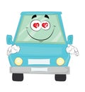 In love cartoon illustration of car blue gasoline city traffic travel road vechicle drive van auto motor