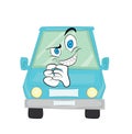 Evil cartoon illustration of blue car