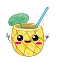 Cute cartoon illustration of pinacolada cocktail Royalty Free Stock Photo