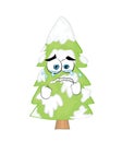 Crying cartoon illustration of Christmas tree with a snow on it