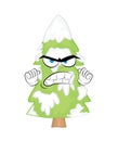 Angry cartoon illustration of Christmas tree with a snow on it