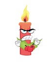 Angry cartoon illustration of Christmas candle with berries