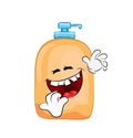 Laughing cartoon illustration of soap liquid bottle