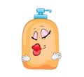 Kissing cartoon illustration of soap liquid bottle