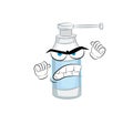 Angry cartoon illustration of sore throat spray