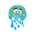 Crying cartoon illustration of melting earth globe Royalty Free Stock Photo