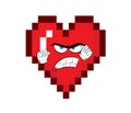 Angry cartoon illustration of pixelated heart