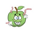 happy cartoon illustration of Apple with worms