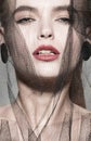 Veil fashion woman art vogue photo red lips Royalty Free Stock Photo