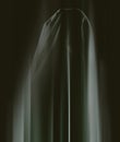 Veil, silhouette and dark for ghost, horror and supernatural in scary nightmare on black background. Surreal, scream and Royalty Free Stock Photo