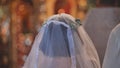 Veil and wreath close-up on the bride during the wedding. Royalty Free Stock Photo