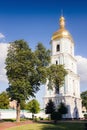 Veiw of Sofia bell tower of St. Sophia Cathedral in Kiev at sunny spring day, Kiev, Ukraine