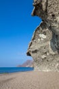 Vela Blanca Tower over Black Cape from Monsul Beach in Cabo de Gata Natural Park