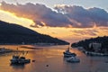 Sunset in Vela Luka port, Korcula Island