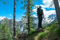 Velika Baba  - A hiking man on a hiking trail in the rocky sharp Kamnik Savinja Alps in Carinthia, Austria, Slovenia Royalty Free Stock Photo