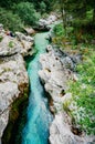 Velika Korita or Great canyon of Soca river, Bovec, Slovenia. Great river soca gorge in triglav national park. Royalty Free Stock Photo