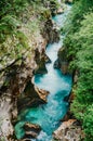 Velika Korita or Great canyon of Soca river, Bovec, Slovenia. Great river soca gorge in triglav national park. Royalty Free Stock Photo