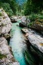 Velika Korita or Great canyon of Soca river, Bovec, Slovenia. Great river soca gorge in triglav national park. Royalty Free Stock Photo