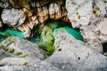 Velika Korita or Great canyon of Soca river, Bovec, Slovenia. Great river soca gorge in triglav national park. Royalty Free Stock Photo