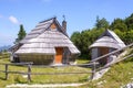 Velika planina plateau, Slovenia, Mountain village in Alps, wooden houses in traditional style, popular hiking Royalty Free Stock Photo