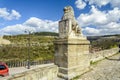 VELIKO TARNOVO, BULGARIA, APRIL 04 2015: tsarevets fortress entrance with the lion keeping the gate Royalty Free Stock Photo