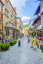 VELIKO TARNOVO, BULGARIA, AUGUST 10, 2014: People are strolling through streets of Veliko Tarnovo town in Bulgaria