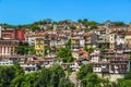Veliko Tarnovo Bulgaria panorama - houses on the mountain - blue sky