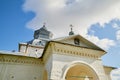 Velikoretskye, Russia - September 15, 2019: Traditional russian church with domes in nature landscape. Architecture in the Royalty Free Stock Photo