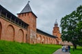 Towers in Veliky Novgorod Kremlin courtyard Royalty Free Stock Photo